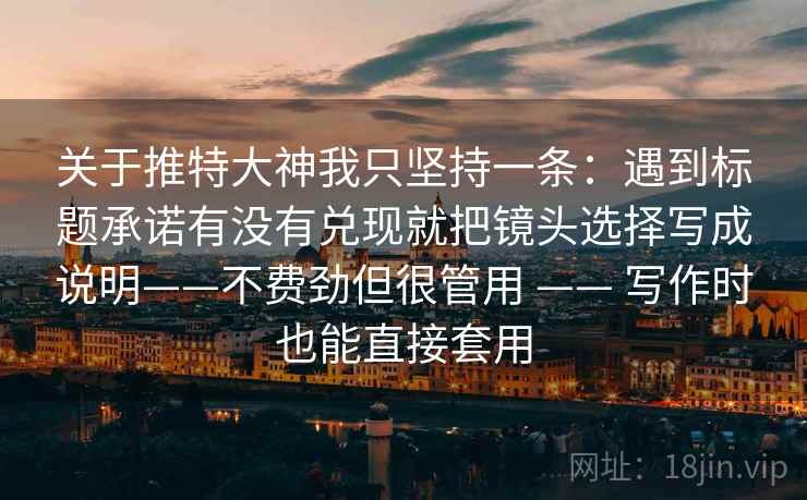 关于推特大神我只坚持一条：遇到标题承诺有没有兑现就把镜头选择写成说明——不费劲但很管用 —— 写作时也能直接套用